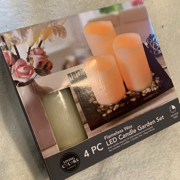 Flameless LED Candle Set. includes 3 candles, garden tray, bag of rocks. - Picture 4 of 7